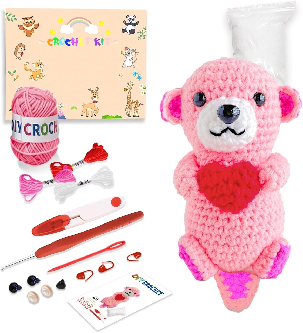 Crochet Kit for Beginners, Learn to Crochet Animals Starter Kit with Step-by-Step Video Tutorials